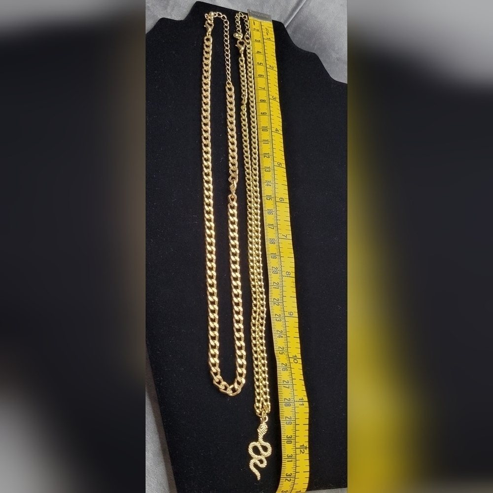 2 Gold-Plated Chain Link Necklaces w/Snake Pendant (#81) - Picture 3 of 3